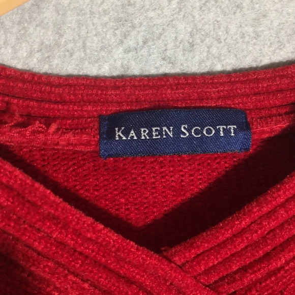 Womens Karen Scott Sweater V Neck Corduroy Texture Red Christmas Holiday Party - Picture 3 of 5